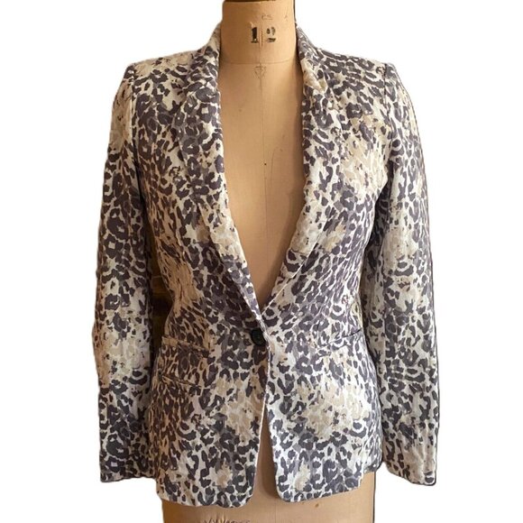 Joie Mehira B Linen Animal Leopard print Blazer - Picture 3 of 16
